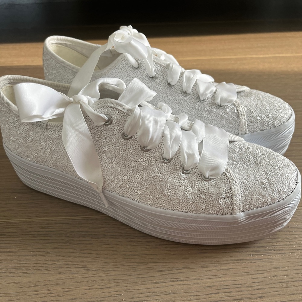 Sparkly white sneakers (Keds)! Worn once, in perfect condition!